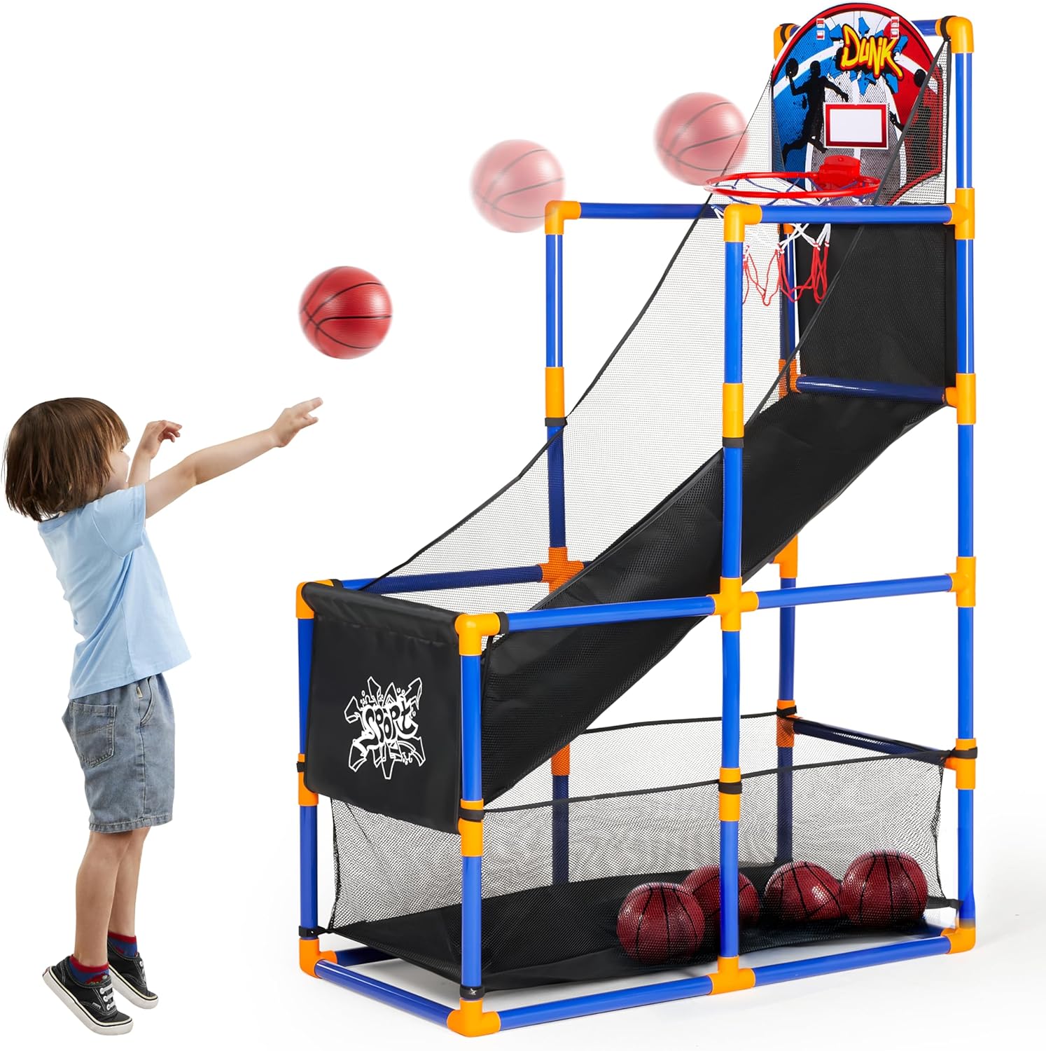 Arcade Basketball Game Set with 4 Balls and Hoop for Kids 3 to 12